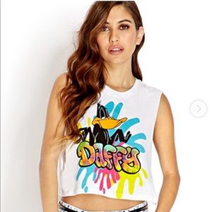 New Looney tunes top neon Daffy Duck neon graphic tee Muscle Tee Top white tee